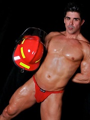 Firefighter Sebastian Stone shows off his ass and body
