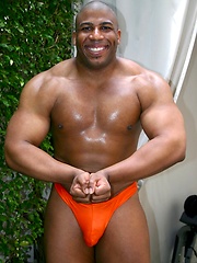 Muscle Hung is a dark, muscular man with a matching thick black cock