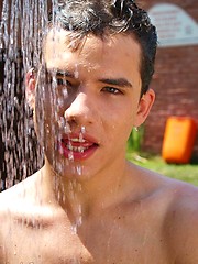 Wet twinks brandishing their hard-ons in the sun