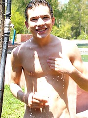 Wet twinks brandishing their hard-ons in the sun