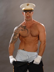 Hottest muscle guy posing in leather and sailor uniforms
