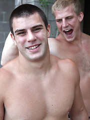 Two college guys jacking off together