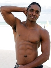 Well-muscled black hung jerks off