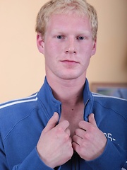 Athletic Peter spews his cum shot into his hand.